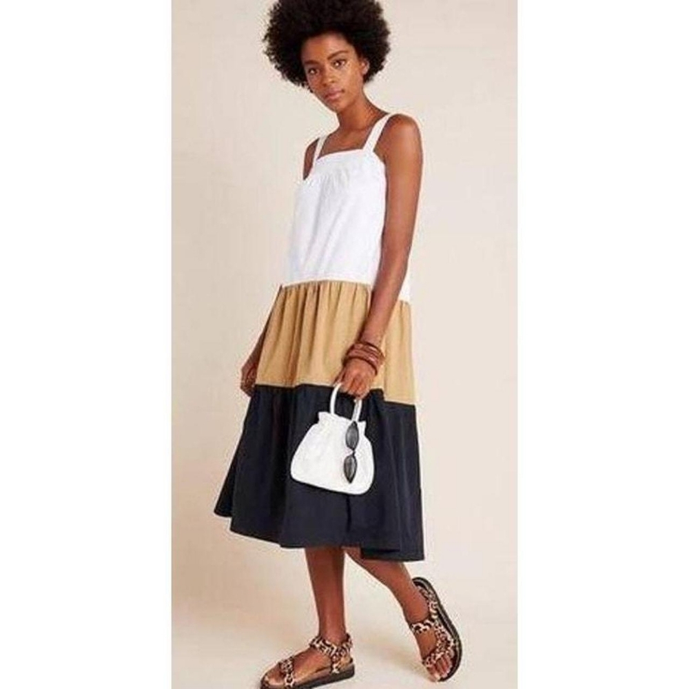 Maeve Anthropologie Ashleigh Neutral Colorblocked Dress